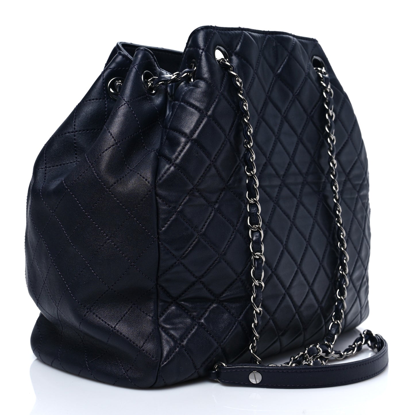 Lambskin Quilted Large Drawstring Shoulder Bag Dark Purple