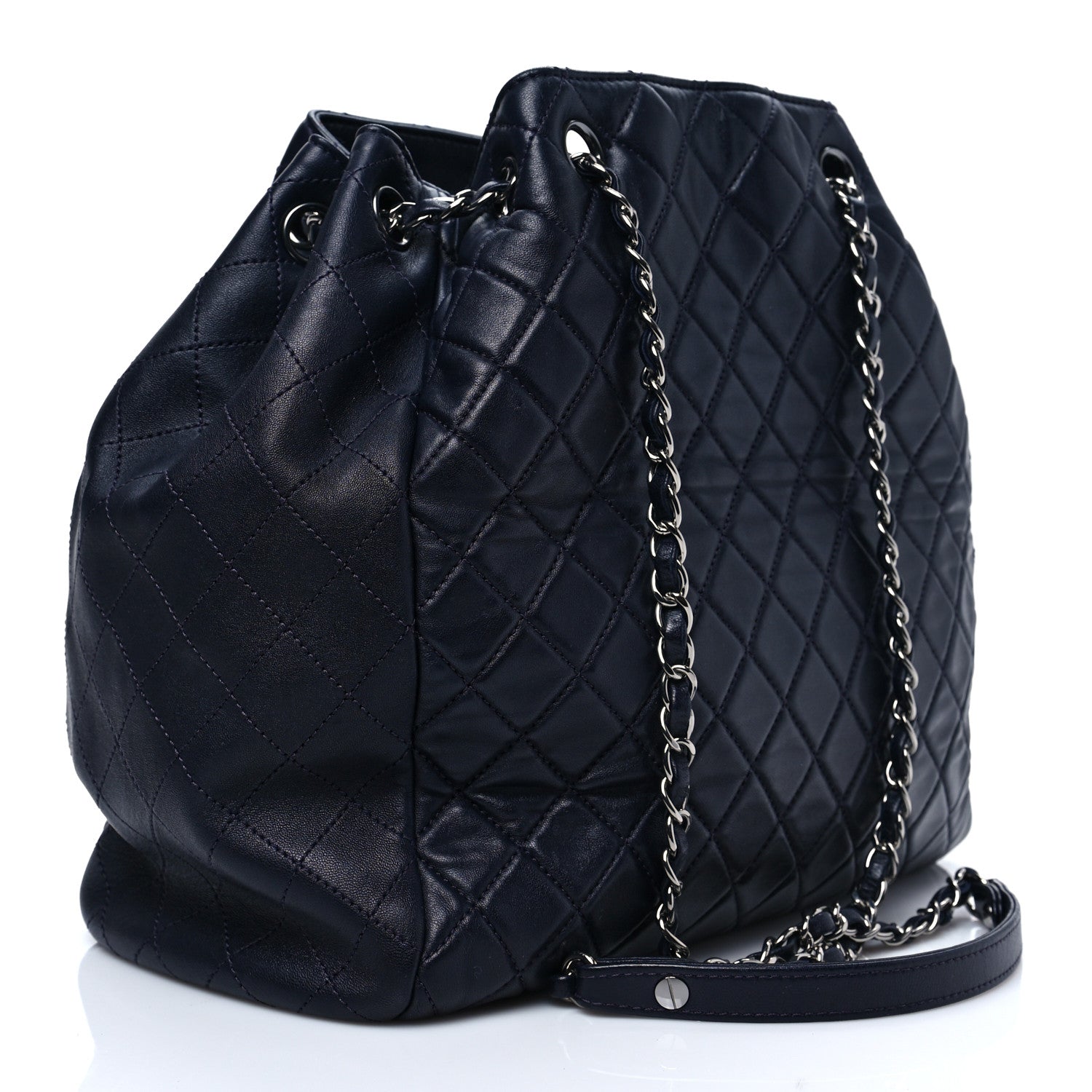 Chanel Lambskin Quilted Large Drawstring Shoulder Bag Dark Purple 3 of 8