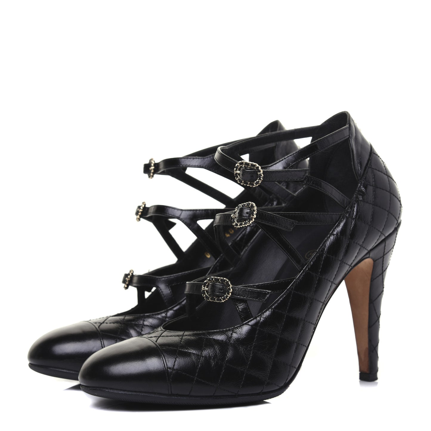 Calfskin Quilted CC Cap Toe Pumps 41 Black