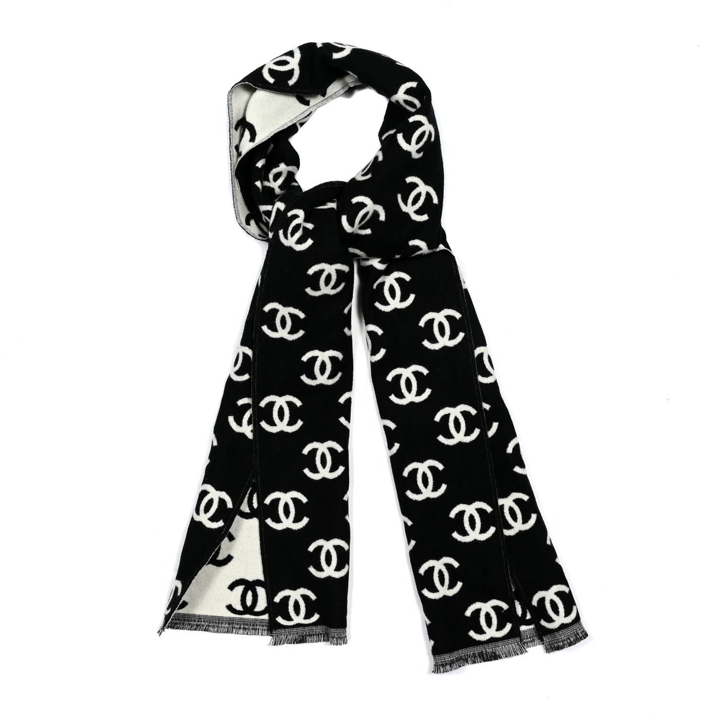 Wool Cashmere CC Scarf Black White
