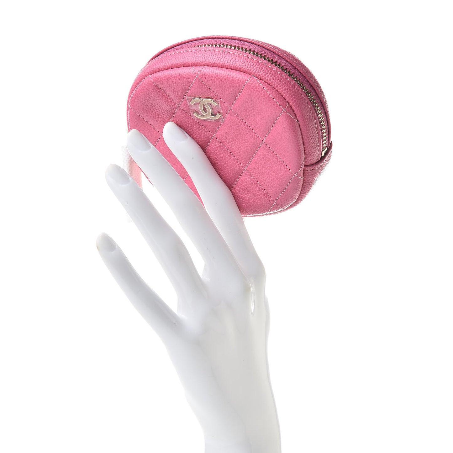 Iridescent Caviar Quilted Zip Around Classic Coin Purse Pink