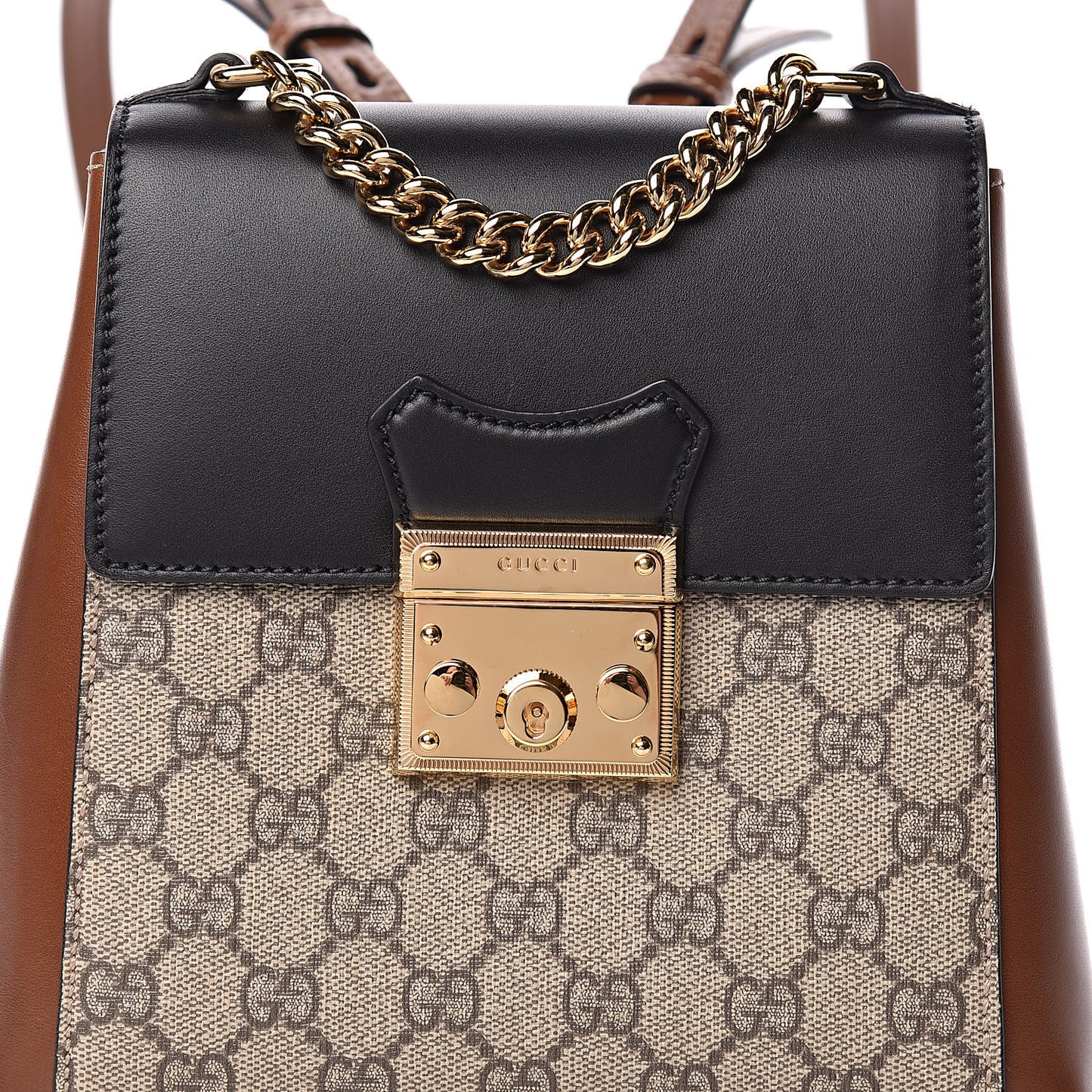 GG Supreme Monogram Calfskin Padlock Backpack Beige Cuir Black