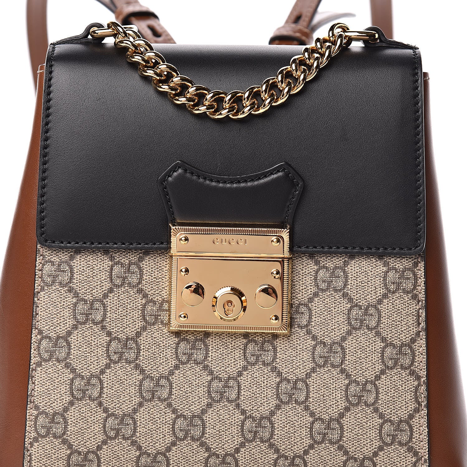 Gucci GG Supreme Monogram Calfskin Padlock Backpack Beige Cuir Black 10 of 12