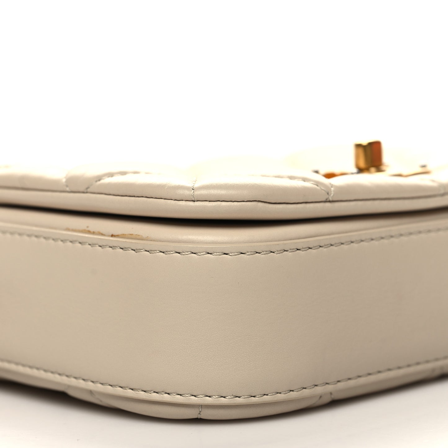 Calfskin Quilted Mini Nailed CC Flap Bag Beige