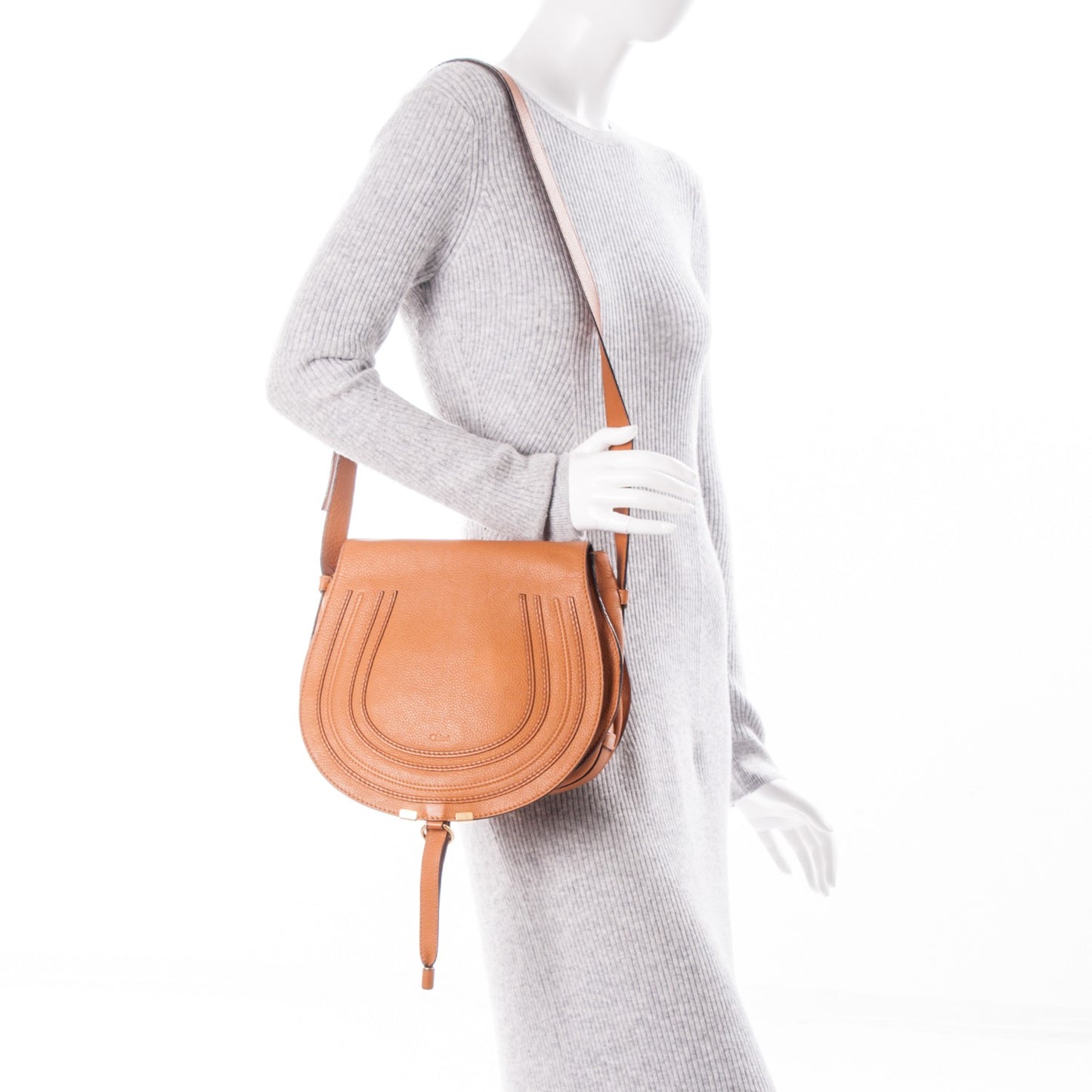 Calfskin Medium Marcie Round Crossbody Bag Tan
