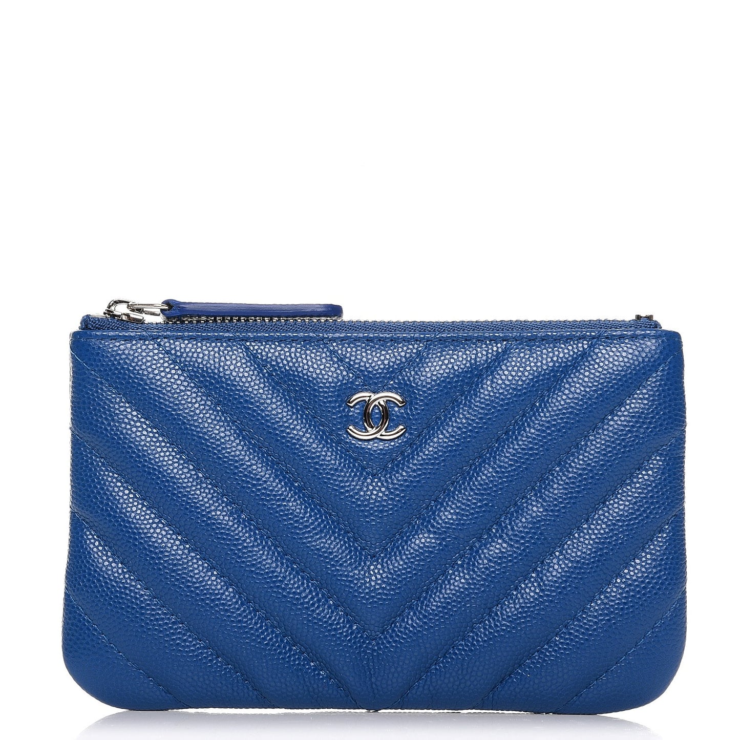 Caviar Chevron Quilted Small Cosmetic Case Blue