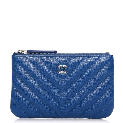 Chanel Caviar Chevron Quilted Small Cosmetic Case Blue 1 of 8