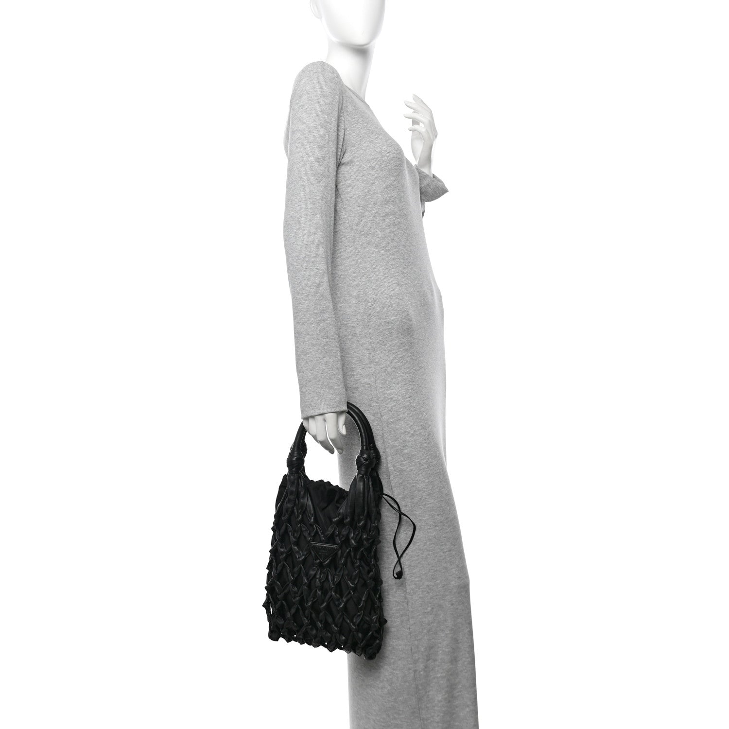 Prada Nylon Calfskin Rete Top Handle Bag Black 2 of 10