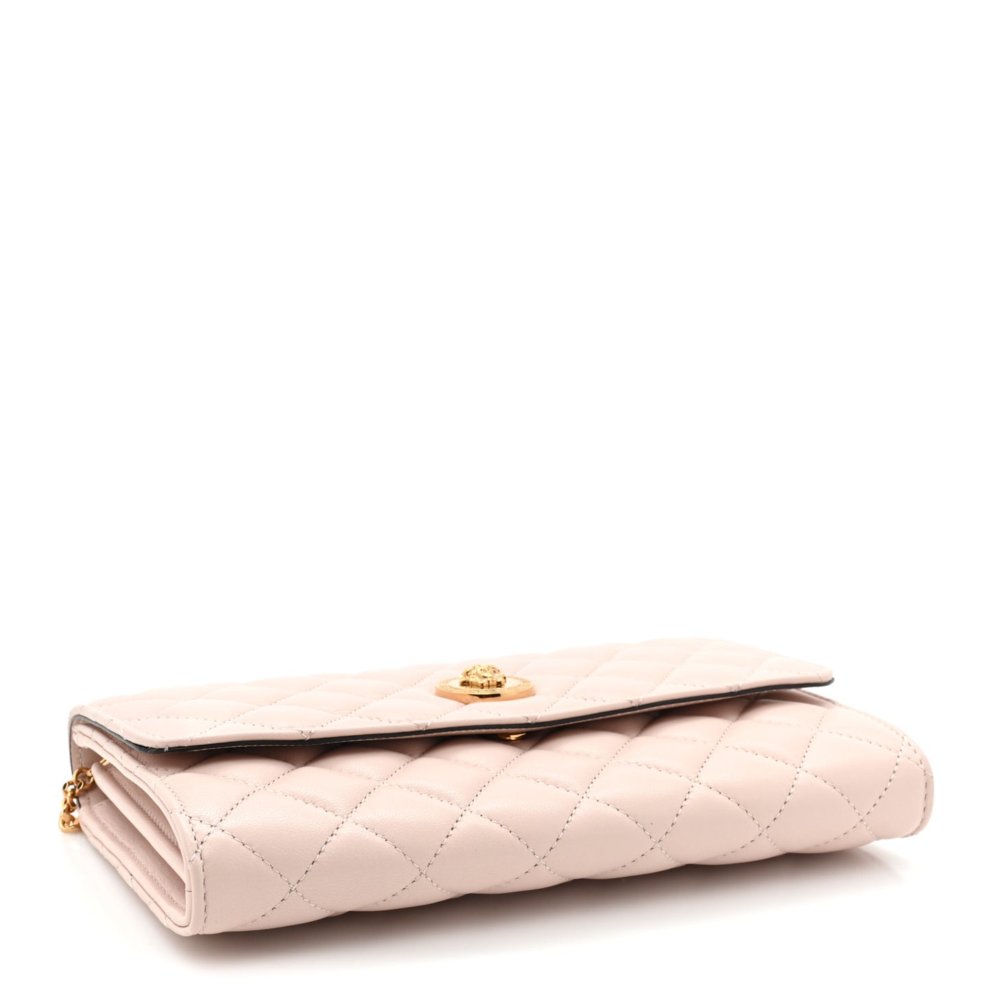 Lambskin Quilted Medusa Wallet on Chain Crossbody Light Pink
