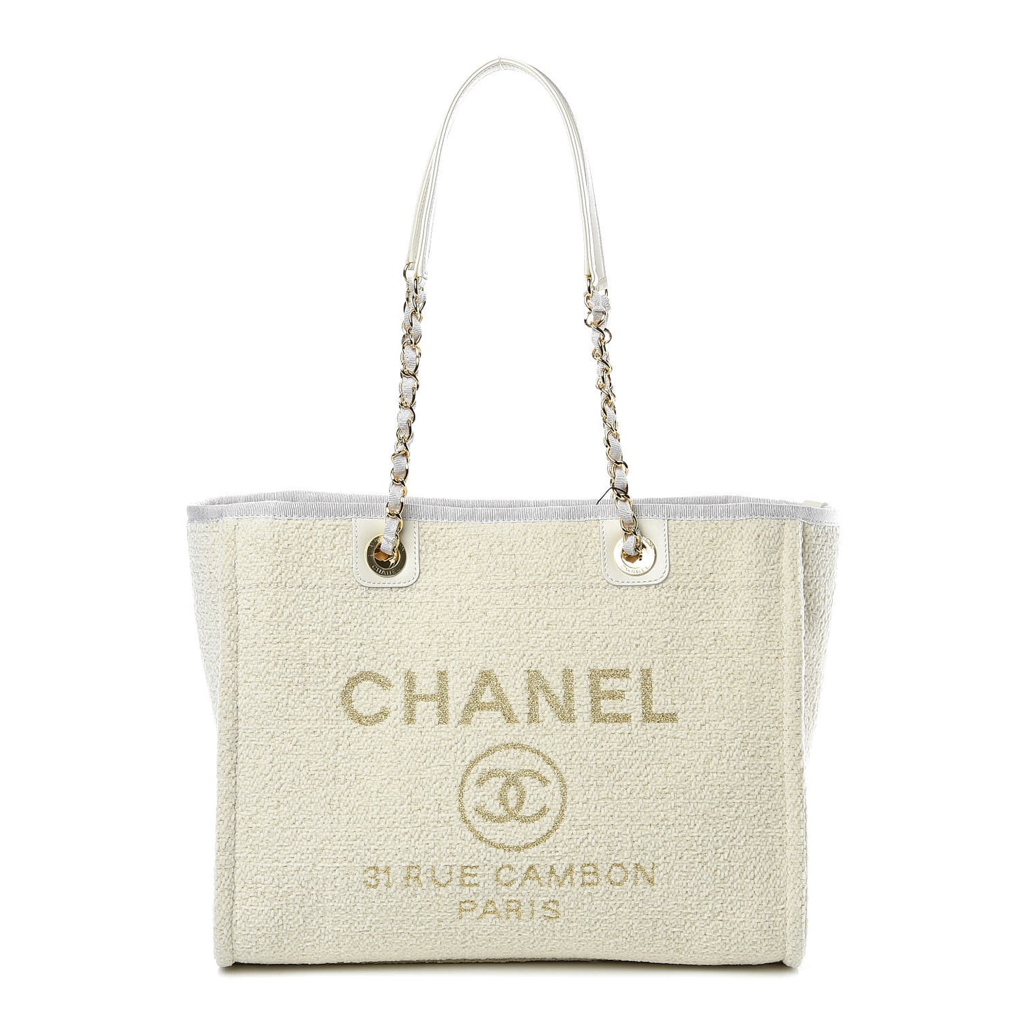 Lurex Boucle Small Deauville Tote White