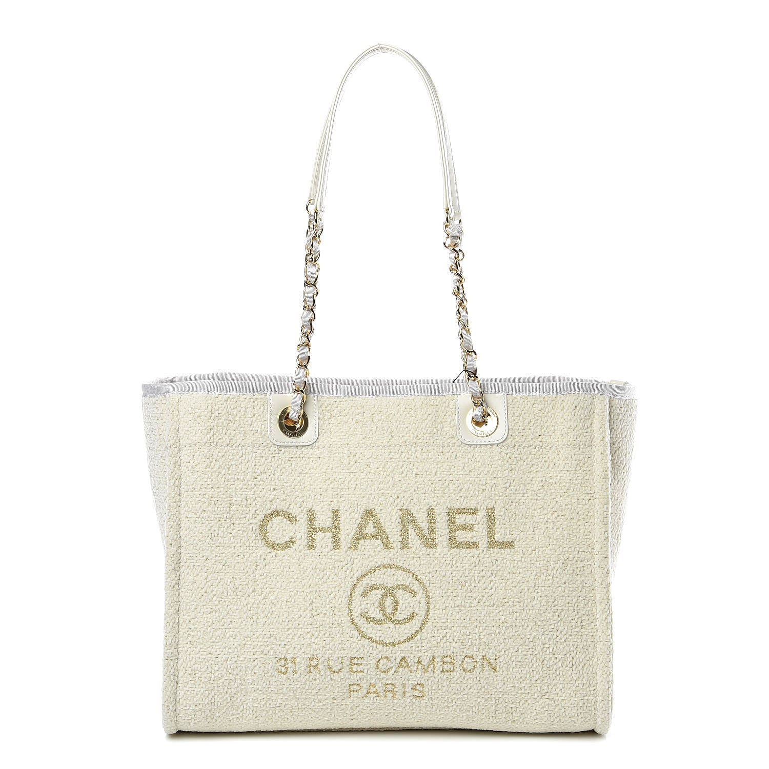 Chanel Lurex Boucle Small Deauville Tote White 1 of 8