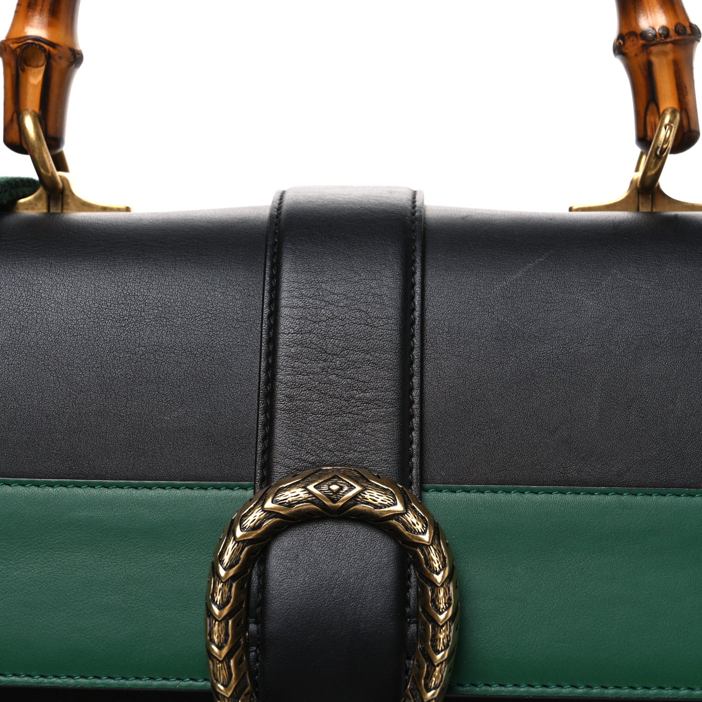 Calfskin Bamboo Web Large Dionysus Top Handle Bag Black Bright Evergreen Hibiscus Red