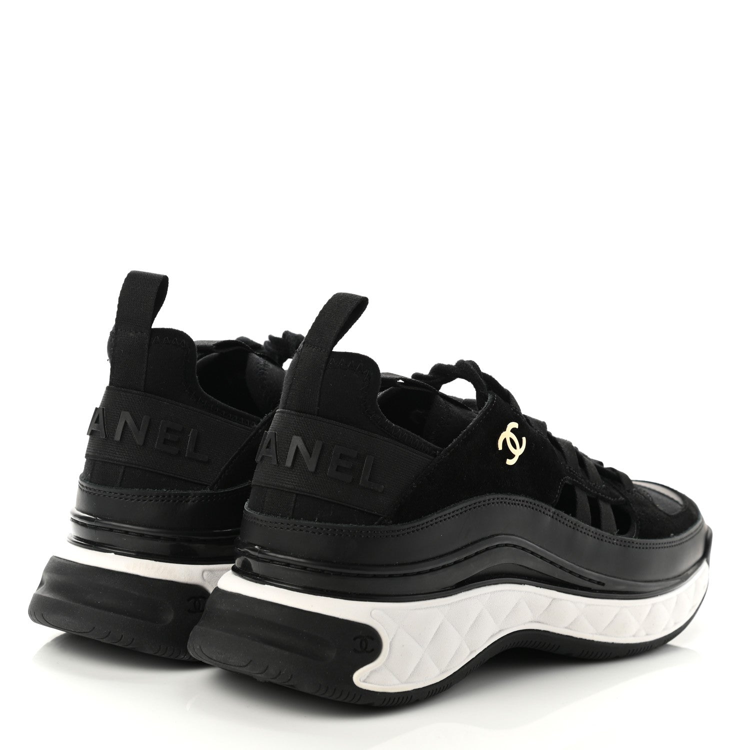 Chanel Fabric Calfskin Suede CC Sneakers 41 Black 4 of 9
