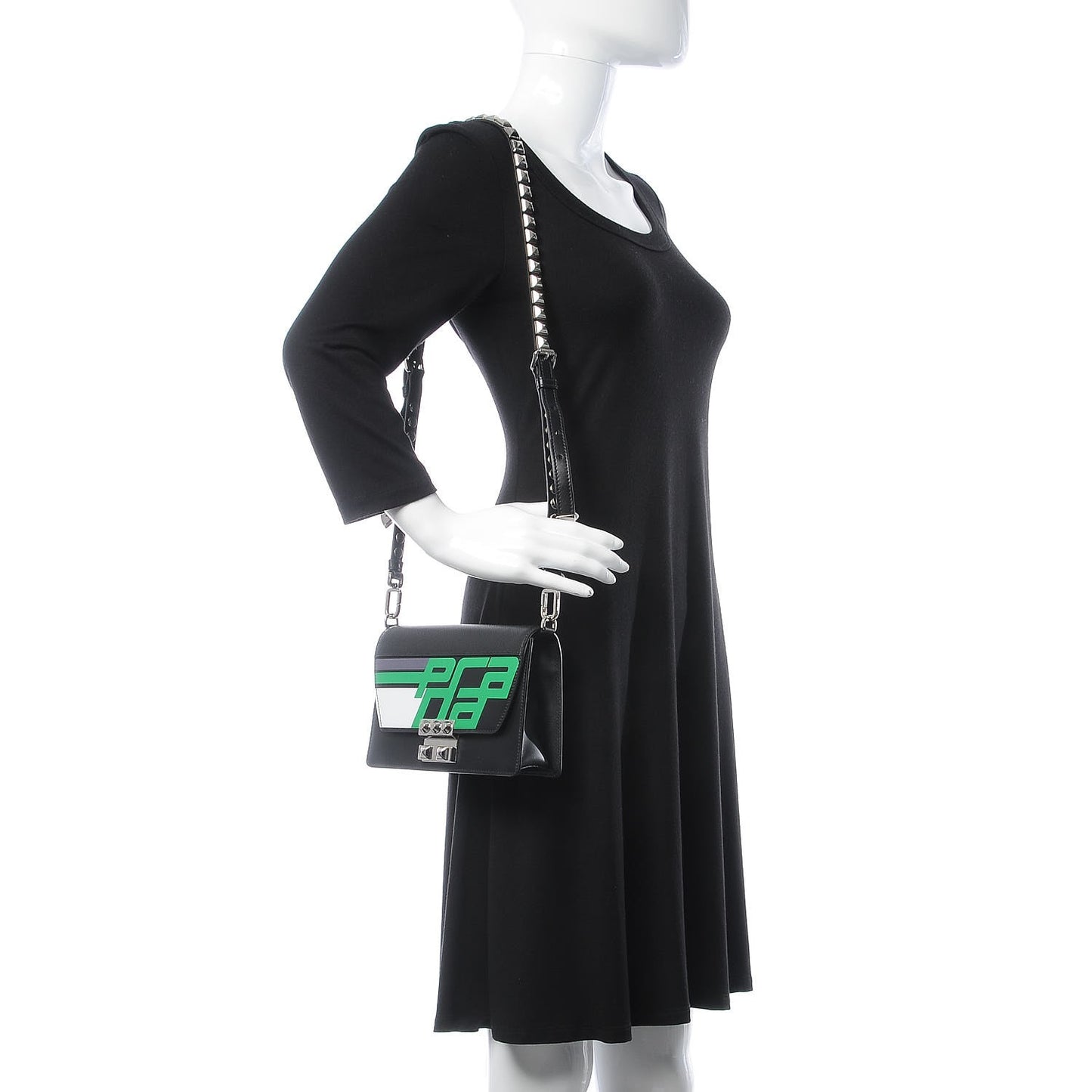 City Calfskin Saffiano Racing Logo Elektra Shoulder Bag Black Verde
