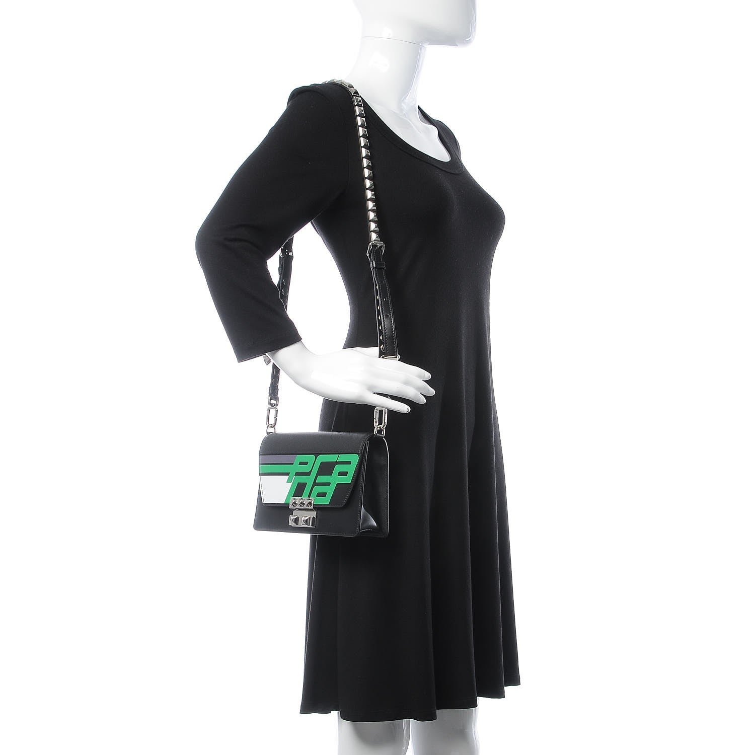 Prada City Calfskin Saffiano Racing Logo Elektra Shoulder Bag Black Verde 2 of 6