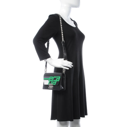 Prada City Calfskin Saffiano Racing Logo Elektra Shoulder Bag Black Verde 2 of 6