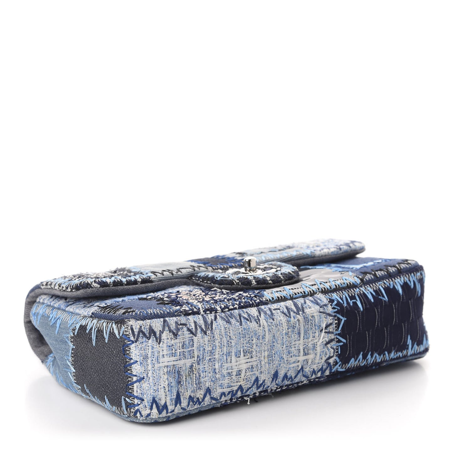 Denim Tweed Patchwork Medium Single Flap Blue