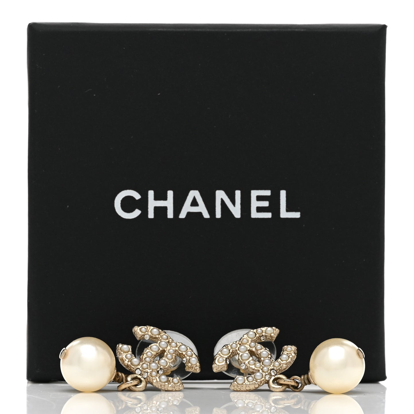 Pearl Crystal CC Drop Earrings Gold