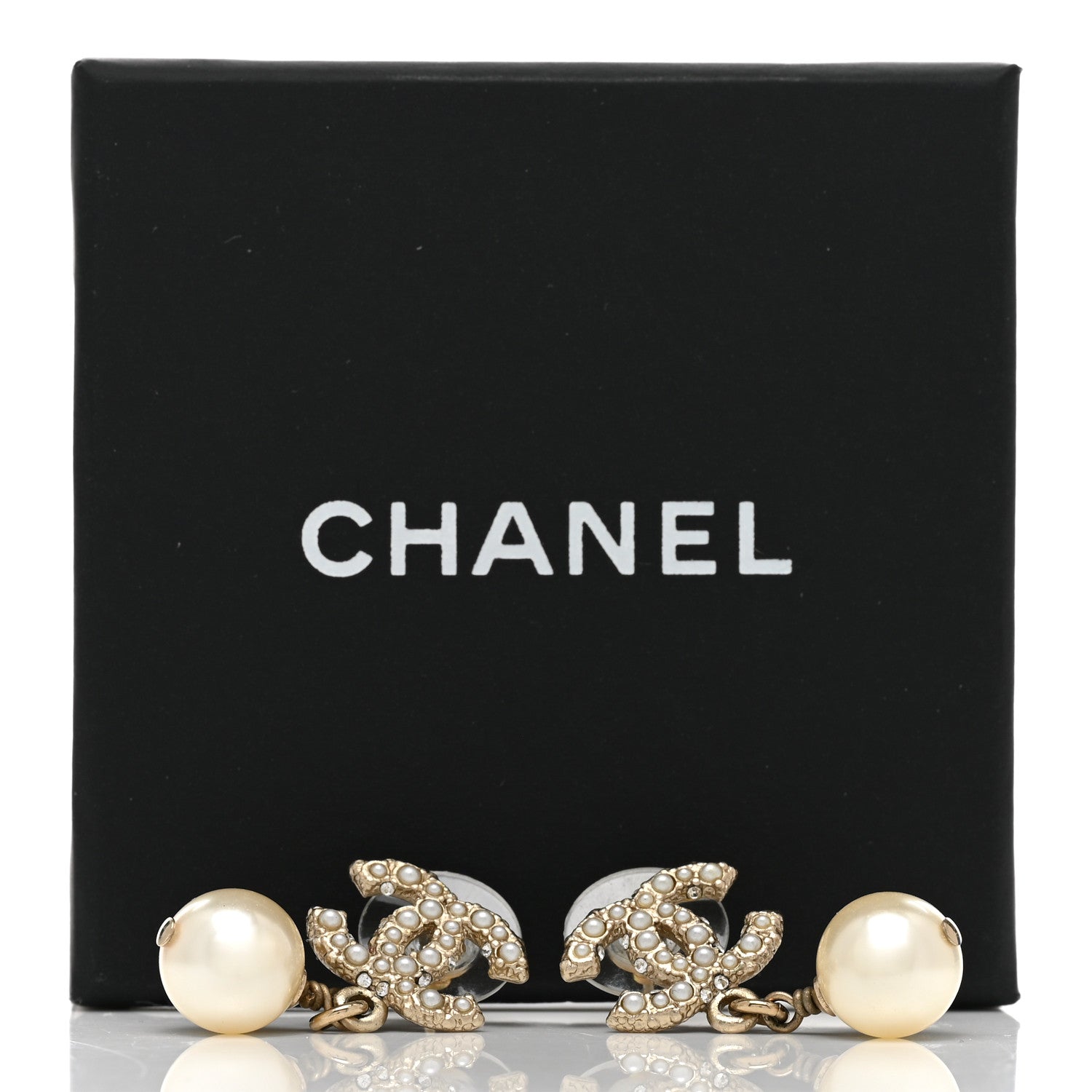 Chanel Pearl Crystal CC Drop Earrings Gold 5 of 5