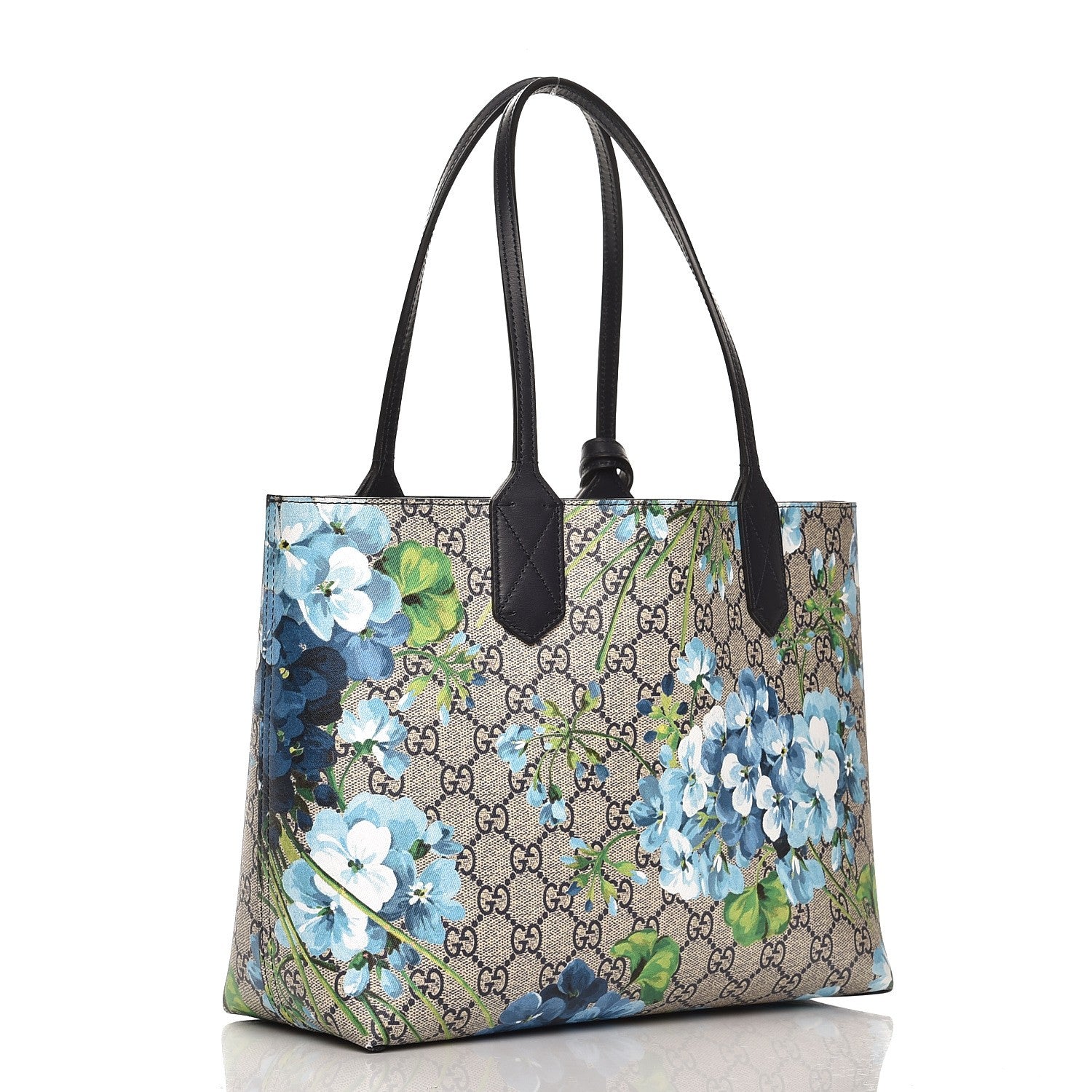 Gucci GG Supreme Monogram Blooms Small Reversible Tote Beige Blue Navy 4 of 16