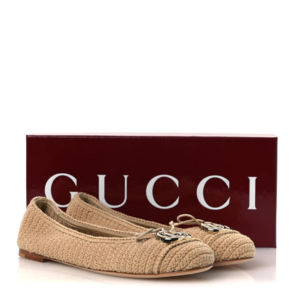 Gucci Cotton Crochet Nappa Camargue GG Ballerina Flats 38.5 Ecru Sand Storm 11 of 11