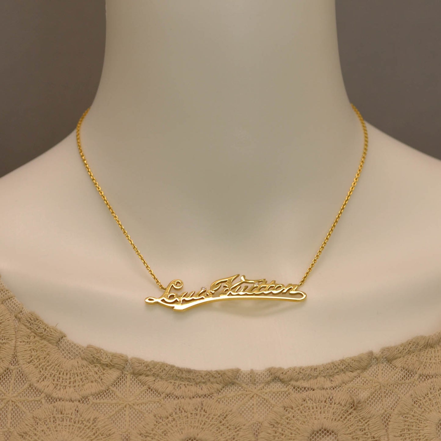 18K Yellow Gold Diamond ID Nameplate Necklace