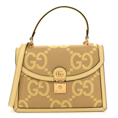 Gucci Monogram Jumbo GG Textured Dollar Calfskin Mini Ophidia Padlock Top Handle Shoulder Bag Camel Banana 1 of 11