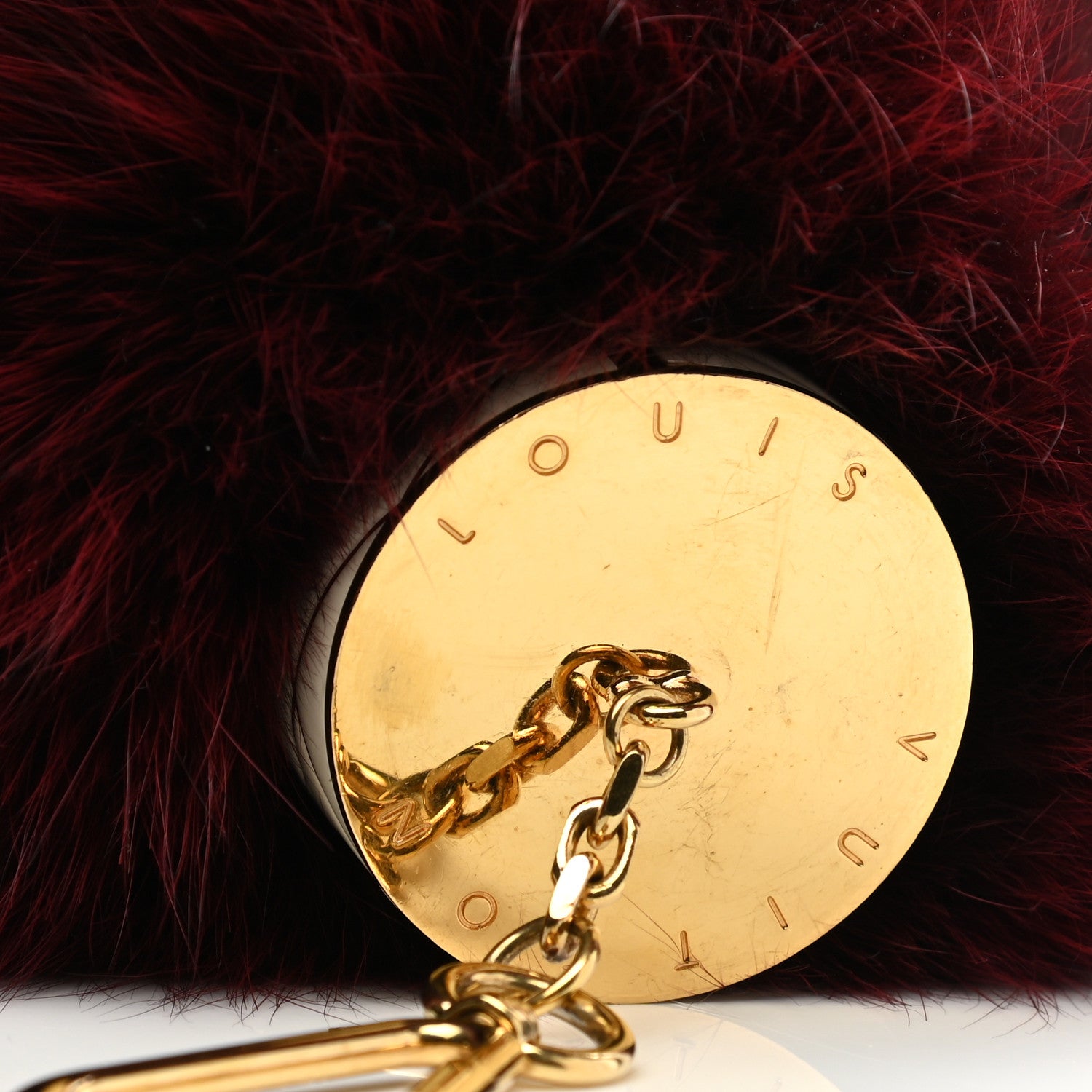 Louis Vuitton Fox Fur Fuzzy V Bag Charm Amarante 3 of 5