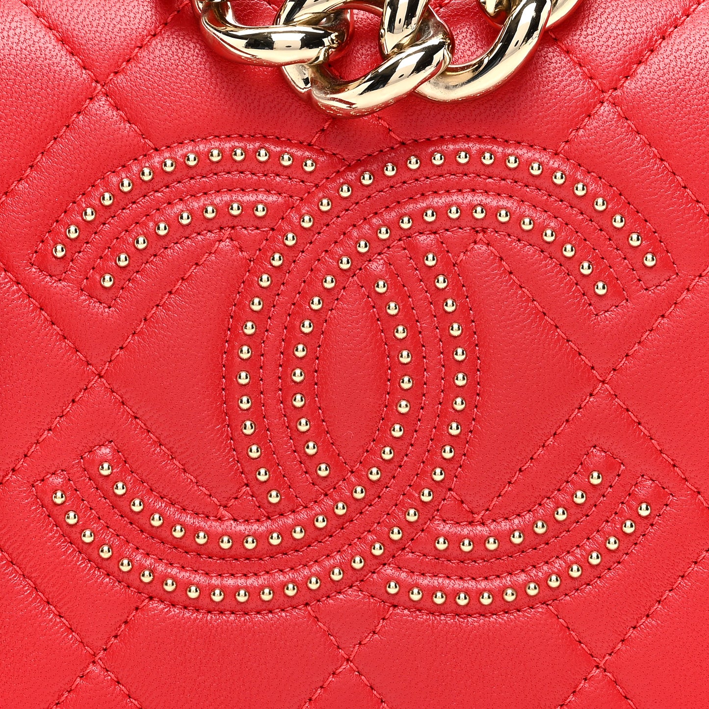 Lambskin Quilted Studded Beauty Begins Flap Red