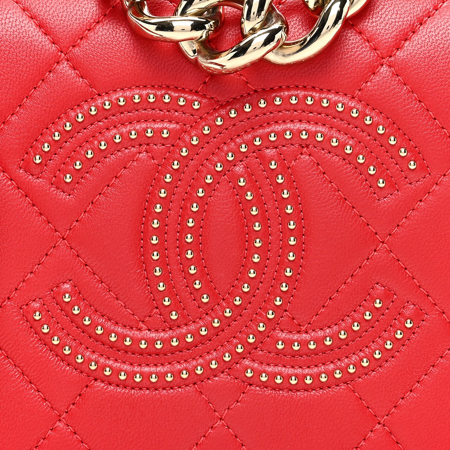 Chanel Lambskin Quilted Studded Beauty Begins Flap Red 8 of 10