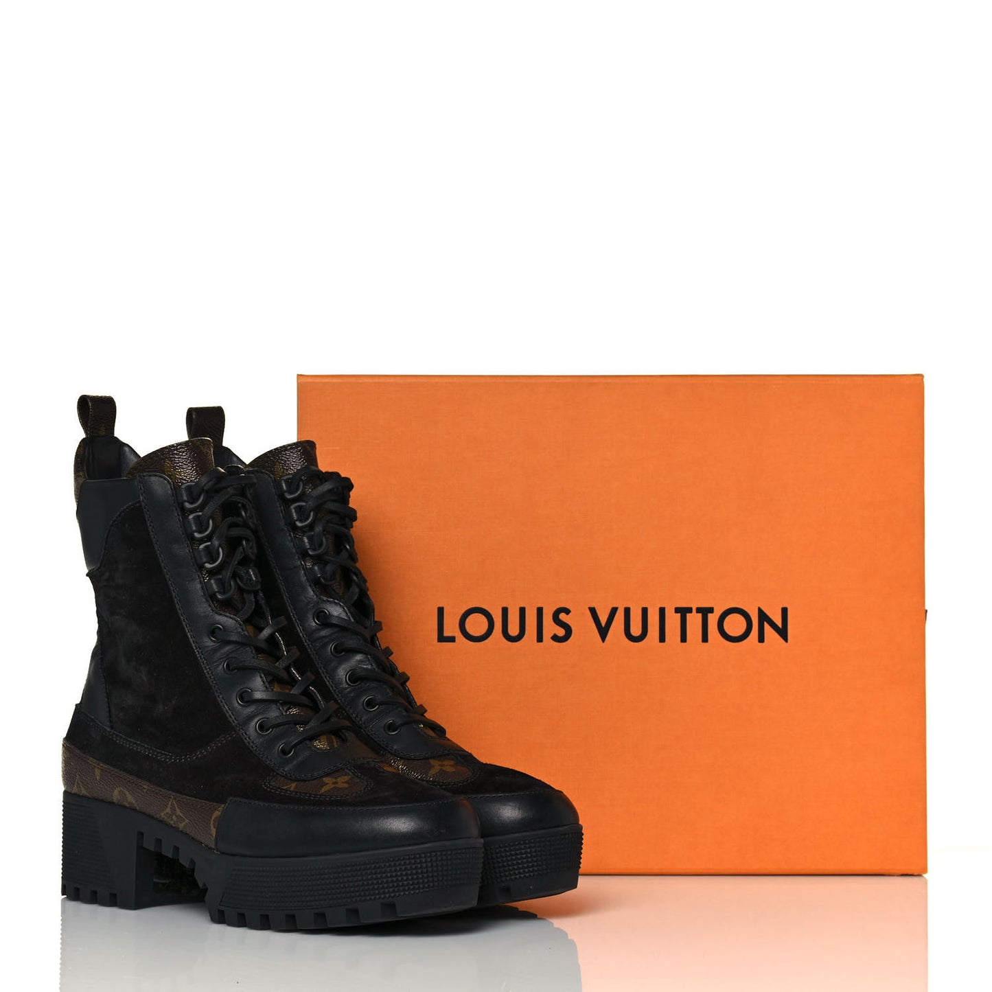 Suede Calfskin Monogram Laureate Platform Desert Boots 41 Black