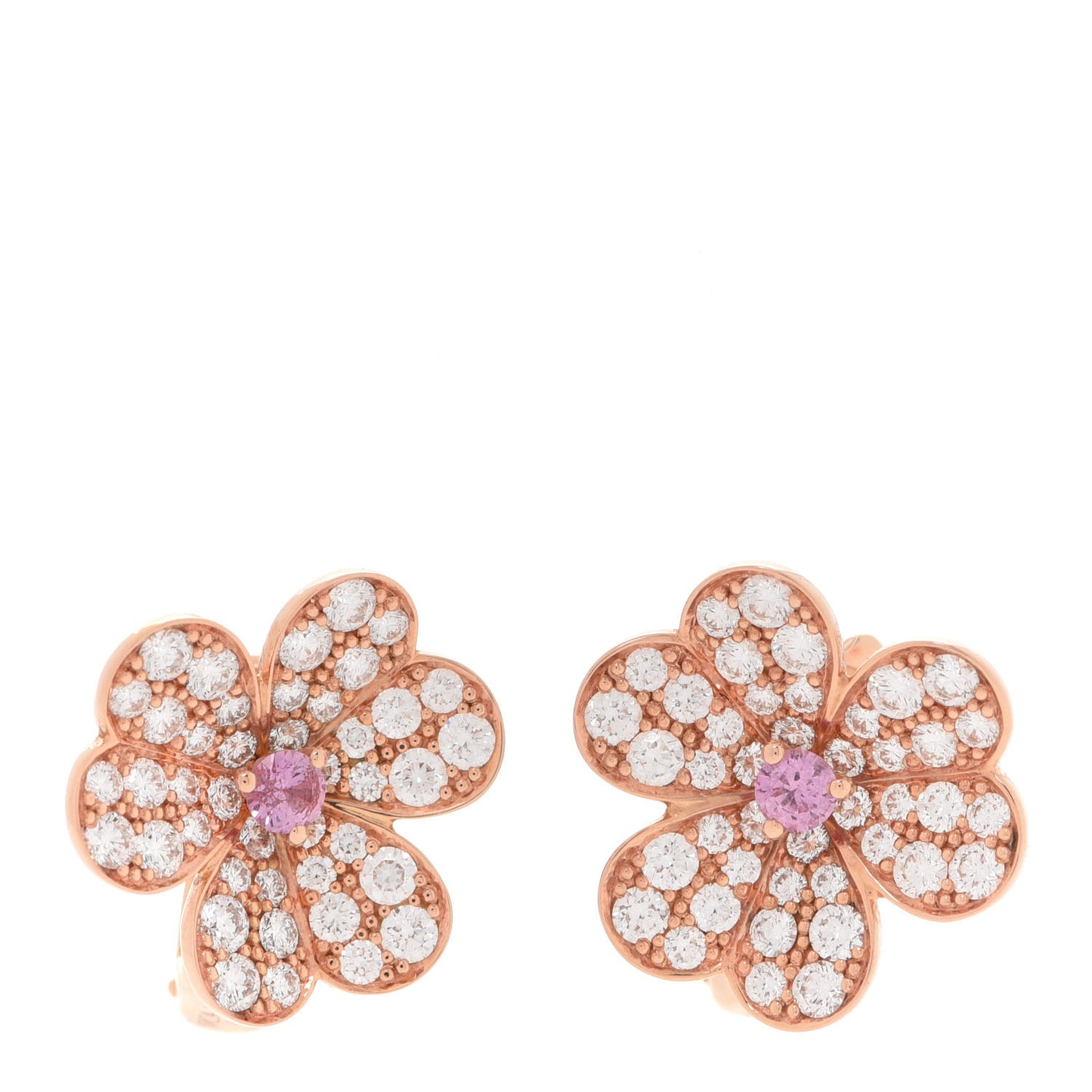 18K Rose Gold Diamond Pink Sapphire Small Frivole Earrings