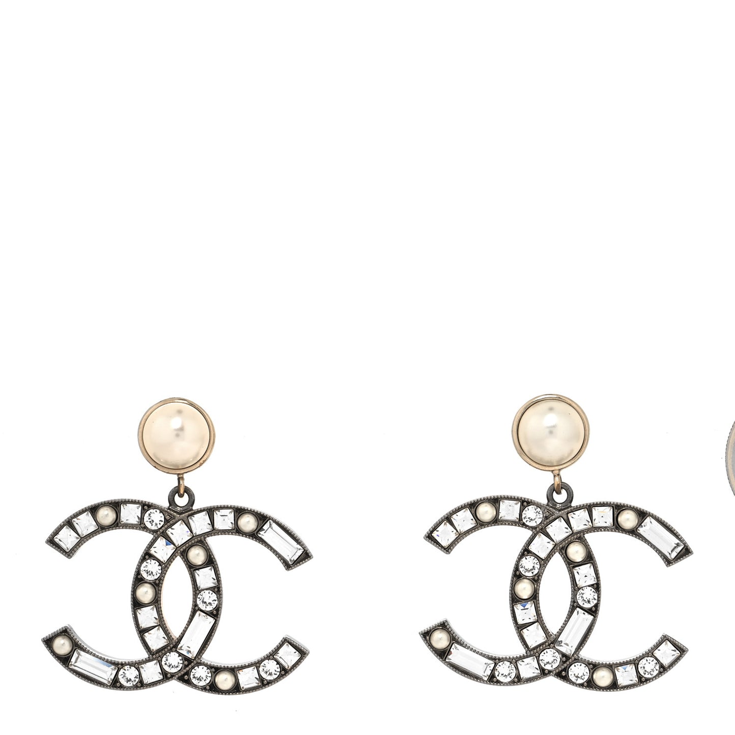 Crystal Baguette Pearl Bright Young Things CC Drop Earrings Silver
