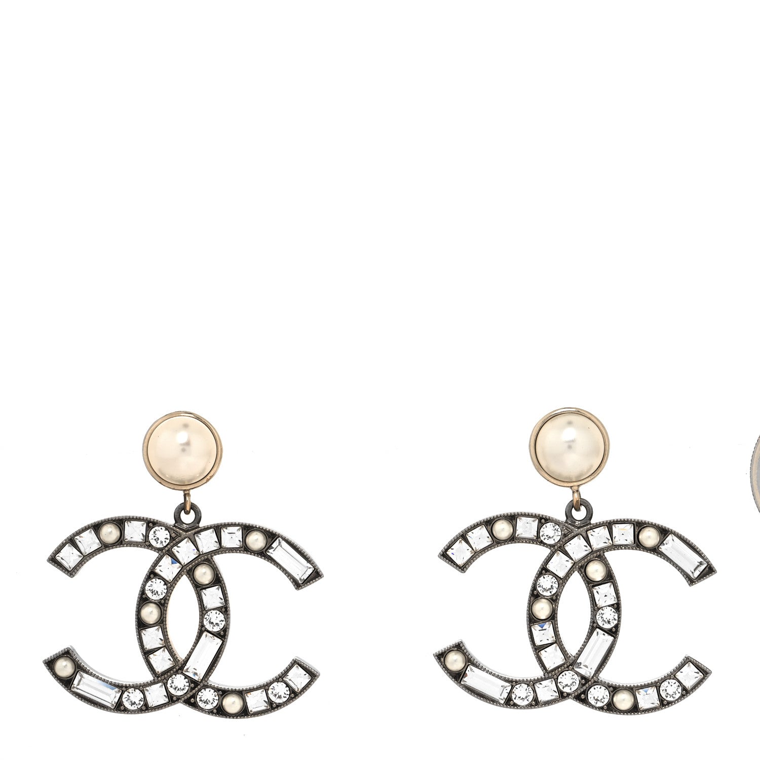 Chanel Crystal Baguette Pearl Bright Young Things CC Drop Earrings Silver 1 of 4