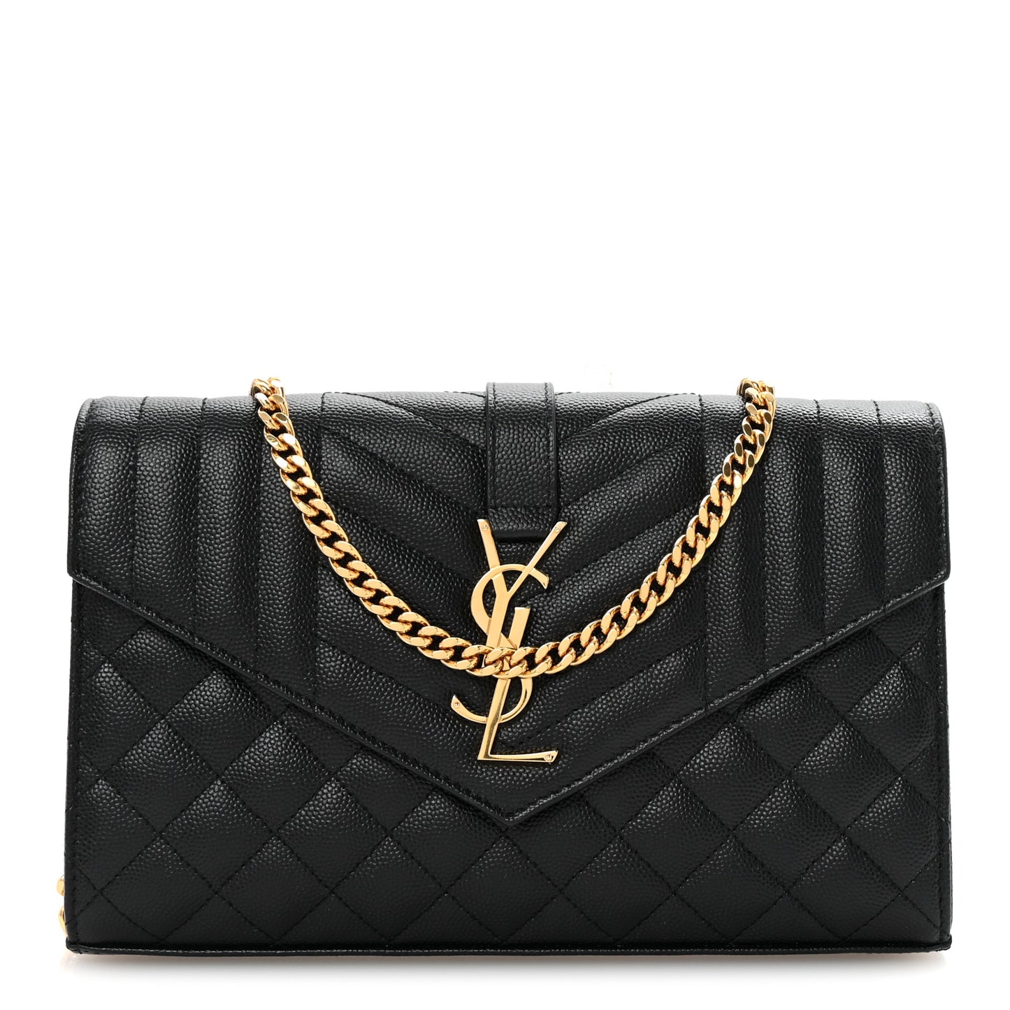 Grain De Poudre Mixed Matelasse Triquilt Monogram Chain Wallet Black
