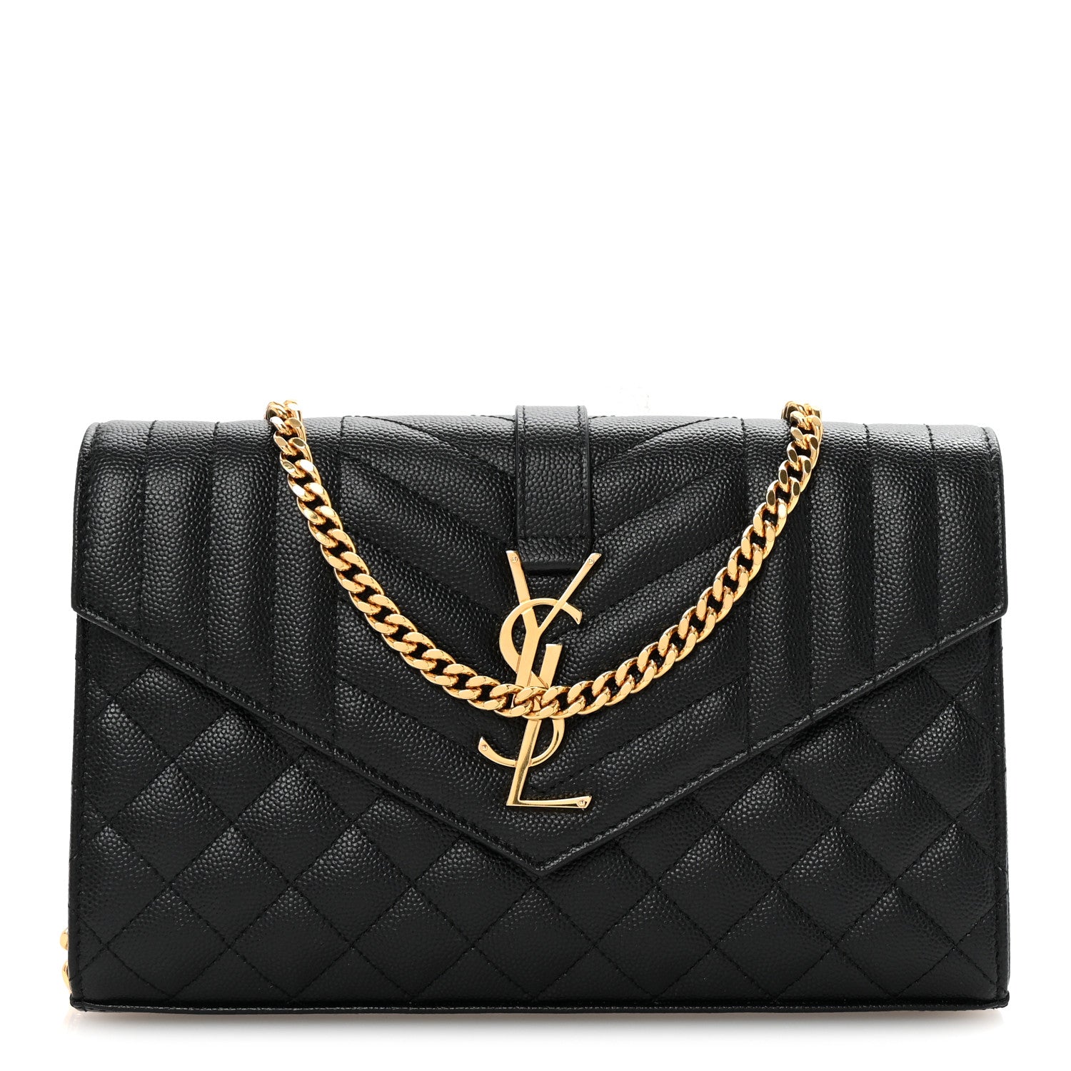 Saint Laurent Grain De Poudre Mixed Matelasse Triquilt Monogram Chain Wallet Black 1 of 9