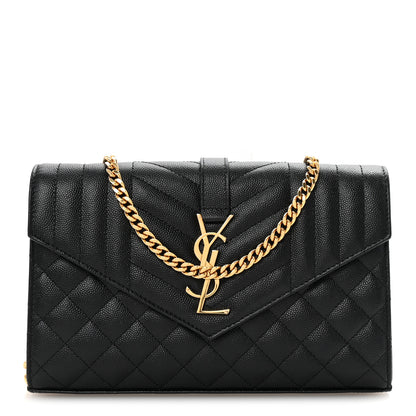 Saint Laurent Grain De Poudre Mixed Matelasse Triquilt Monogram Chain Wallet Black 1 of 9