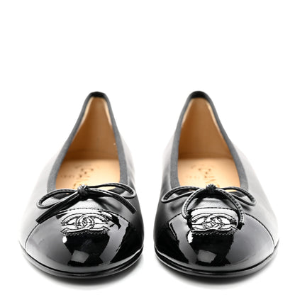 Chanel Lambskin Patent CC Cap Toe Ballerina Flats 37.5 Black 2 of 10