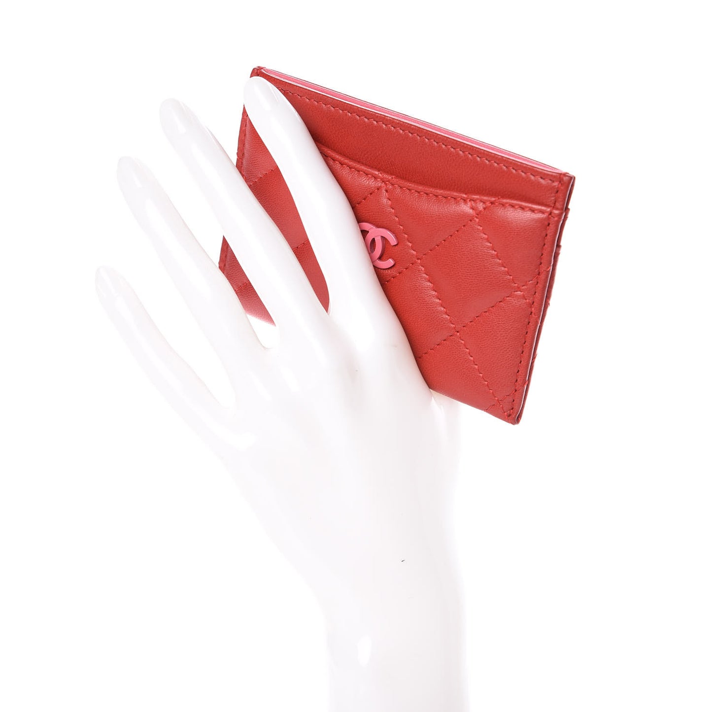 Lambskin Quilted Card Holder Red Pink