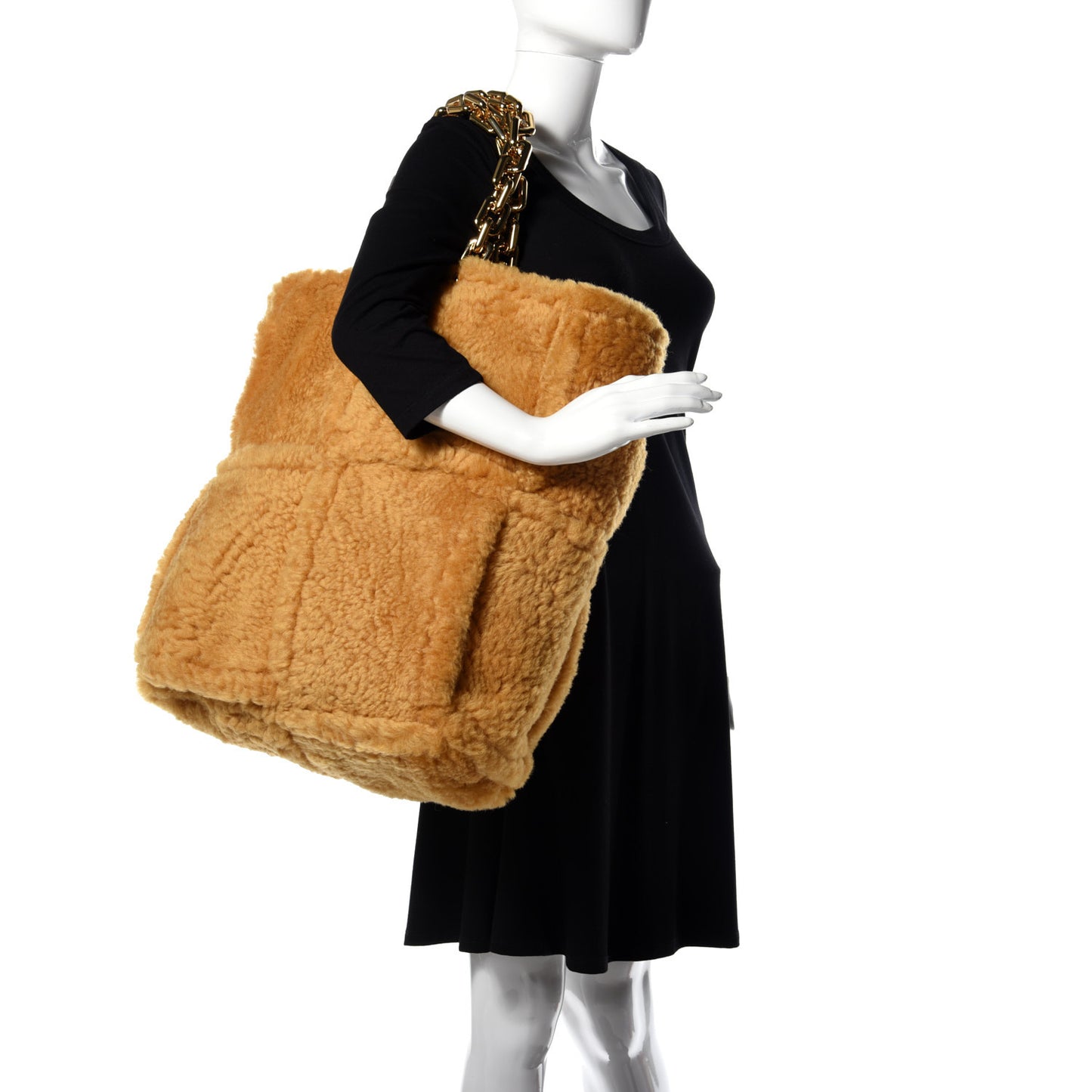 Shearling Intrecciato The Chain Tote Curry