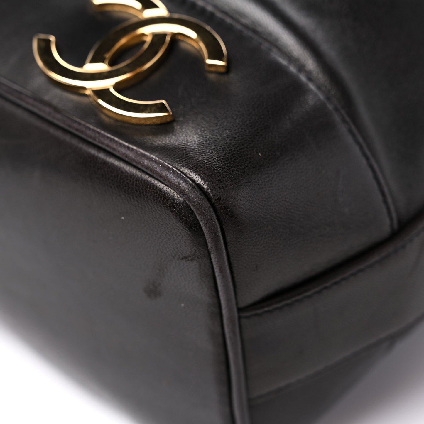 Lambskin CC Drawstring Shoulder Bag Black