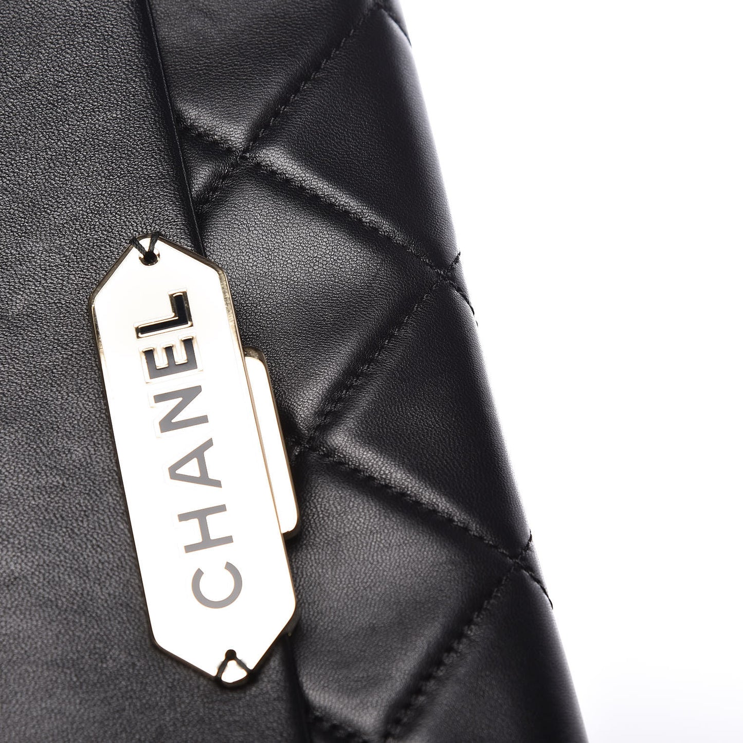 Lambskin Quilted Retro Label Clutch Black