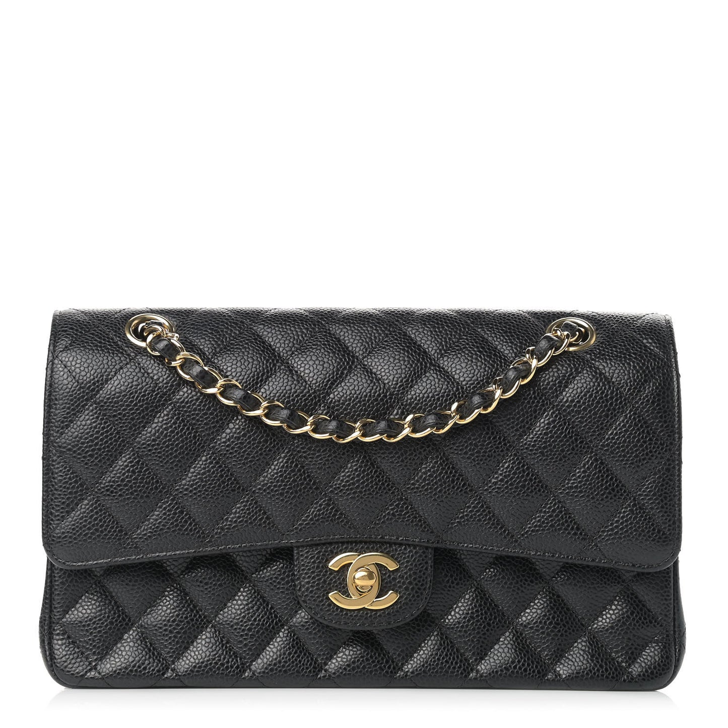 Caviar Quilted Medium Double Flap Black