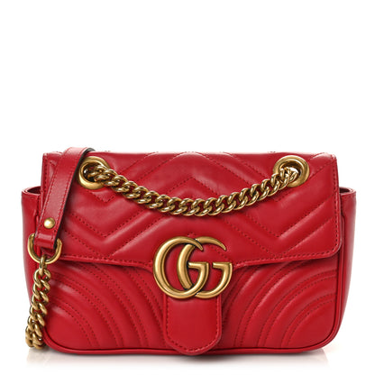 Gucci Calfskin Matelasse Mini GG Marmont Shoulder Bag Hibiscus Red 1 of 12