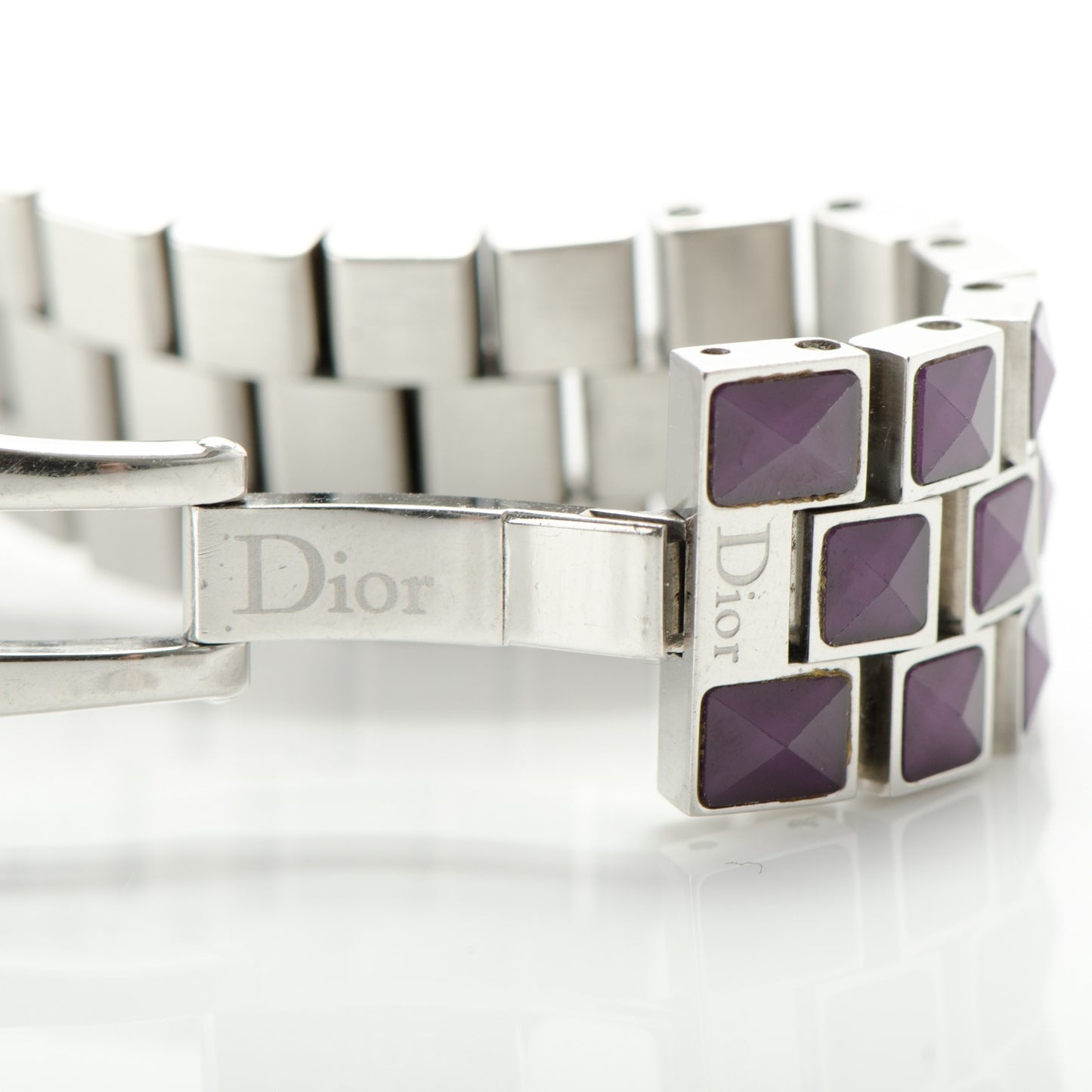Stainless Steel Diamond Sapphire 33mm Christal Quartz Watch Purple