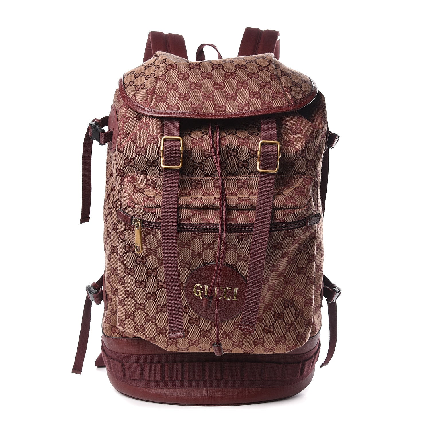 Gucci GG Monogram Script Logo Large Double Pocket Backpack Sahara Rubino Bordeaux 1 of 10