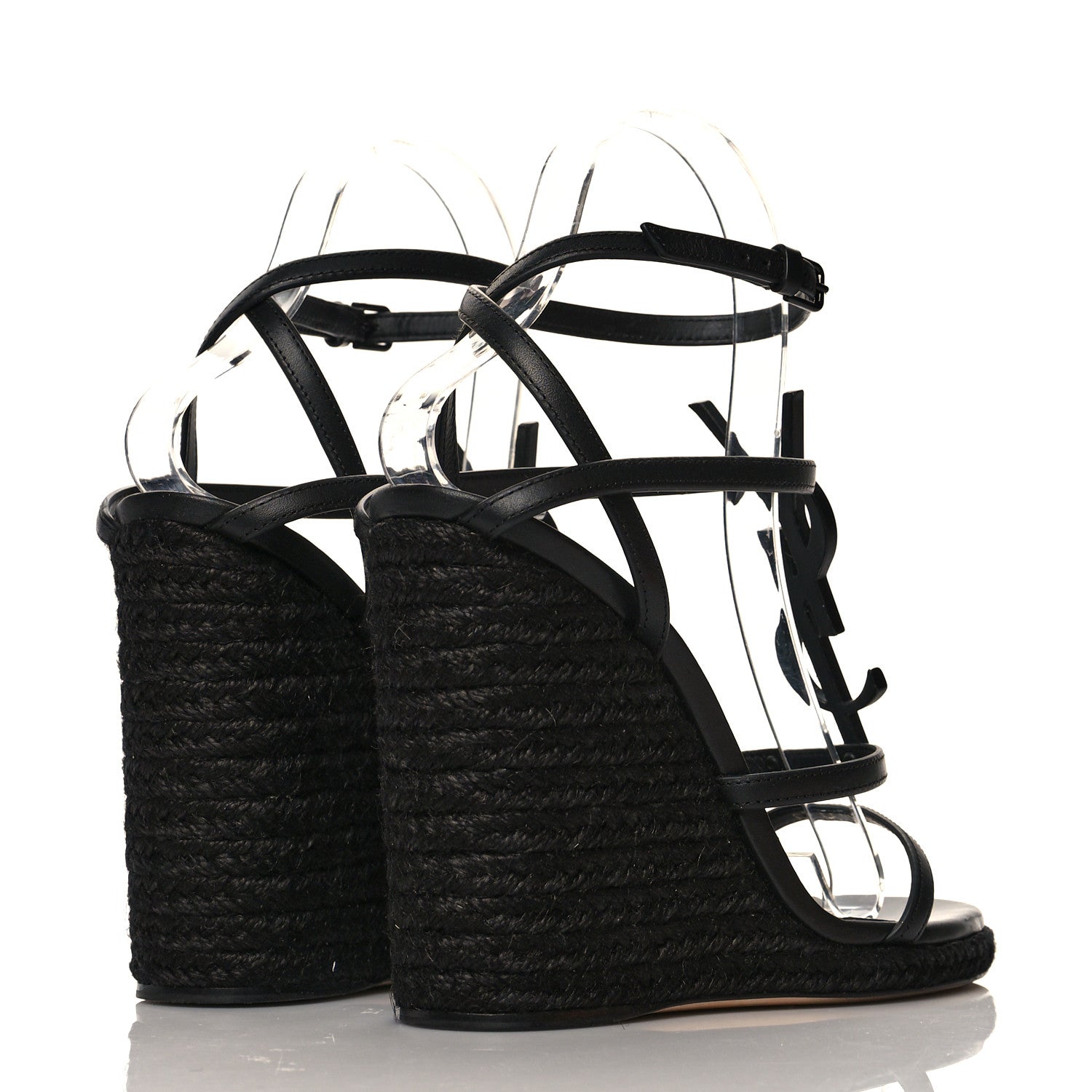 Saint Laurent Calfskin Cassandra Espadrille 105 Wedges 37 Black 4 of 7