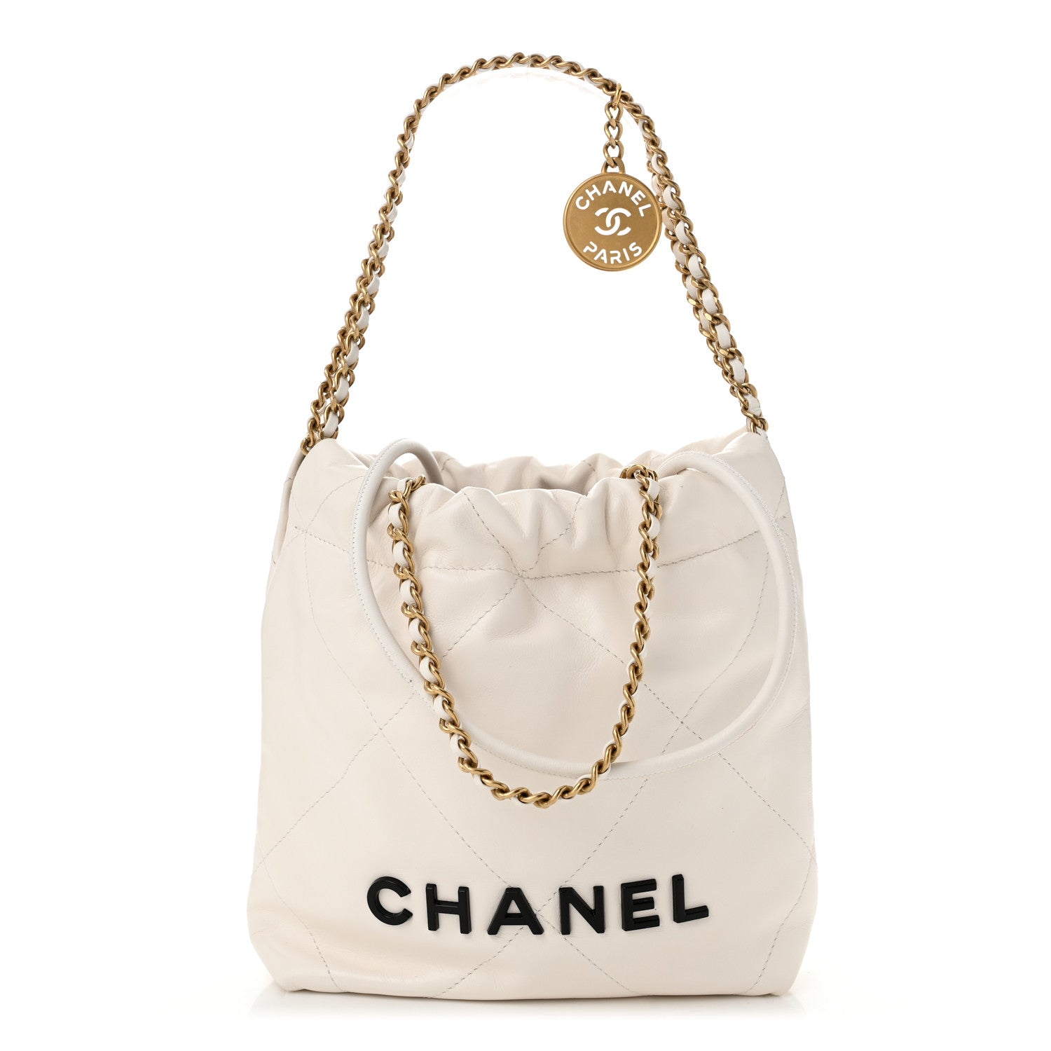 Chanel Shiny Calfskin Quilted Mini Chanel 22 White Black 1 of 10