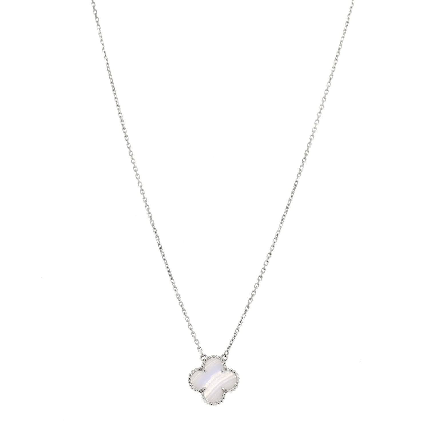 Van Cleef & Arpels 18K White Gold Chalcedony Vintage Alhambra Pendant Necklace 1 of 5