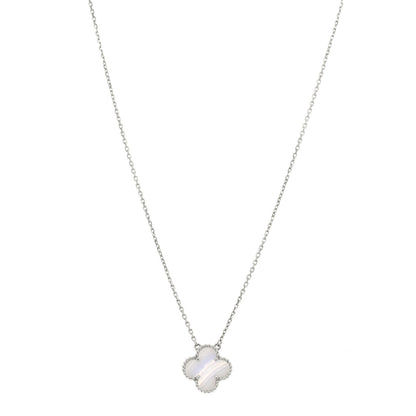 Van Cleef & Arpels 18K White Gold Chalcedony Vintage Alhambra Pendant Necklace 1 of 5